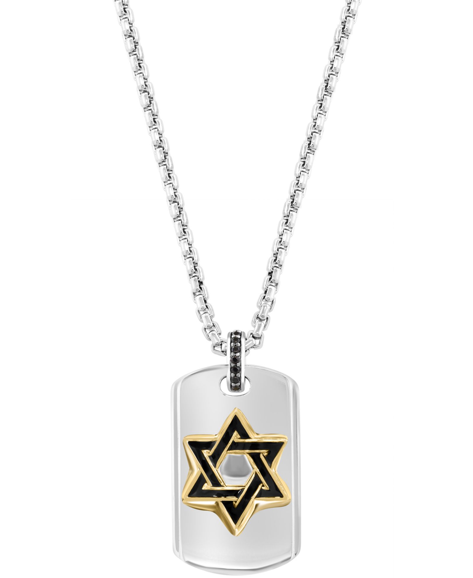 Мужской кулон EFFY® Men's Black Spinel Star of David Dog Tag 22" в серебре и позолоте
