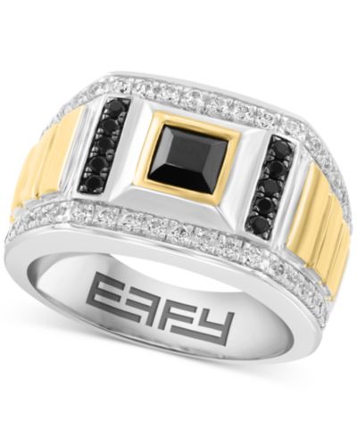 EFFY® Men's Black Spinel (7/8 ct. t.w.) & Zircon (1 ct. t.w.) in Sterling Silver & Gold Plate