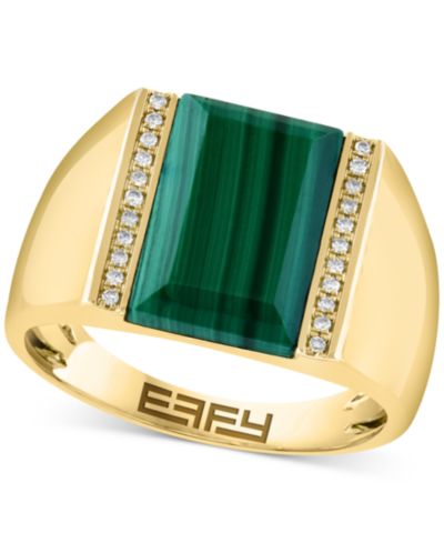 EFFY® Мужское Malachite & Diamond (1/10 ct. t.w.) Ring in Gold-Plated Sterling Silver