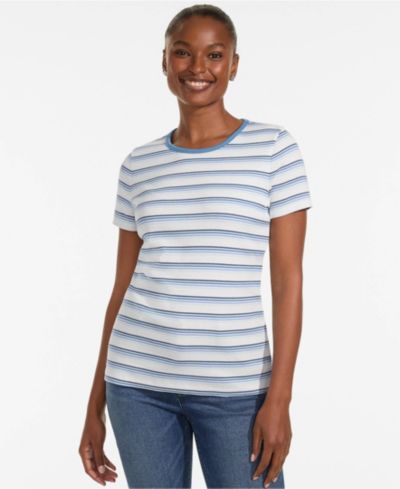 Ivory/teal blue multi stripe