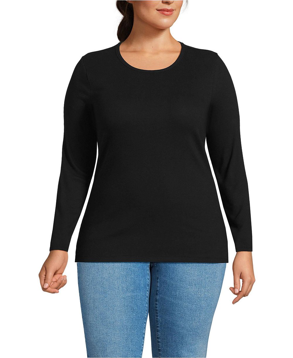 Мужская футболка Lands' End Plus Size Long Sleeve Micro Rib