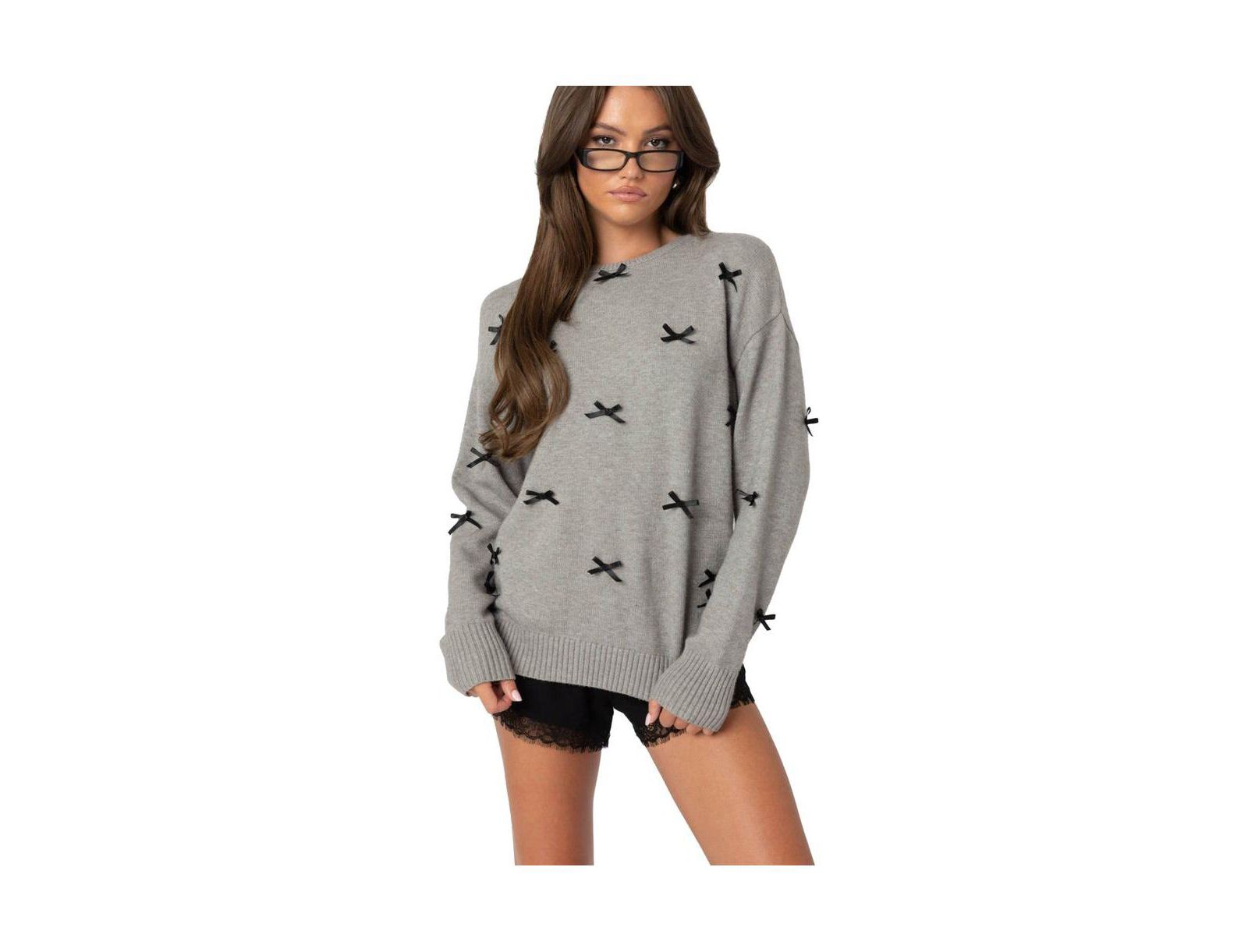 Edikted Womens Satin Bow Oversized Sweater
