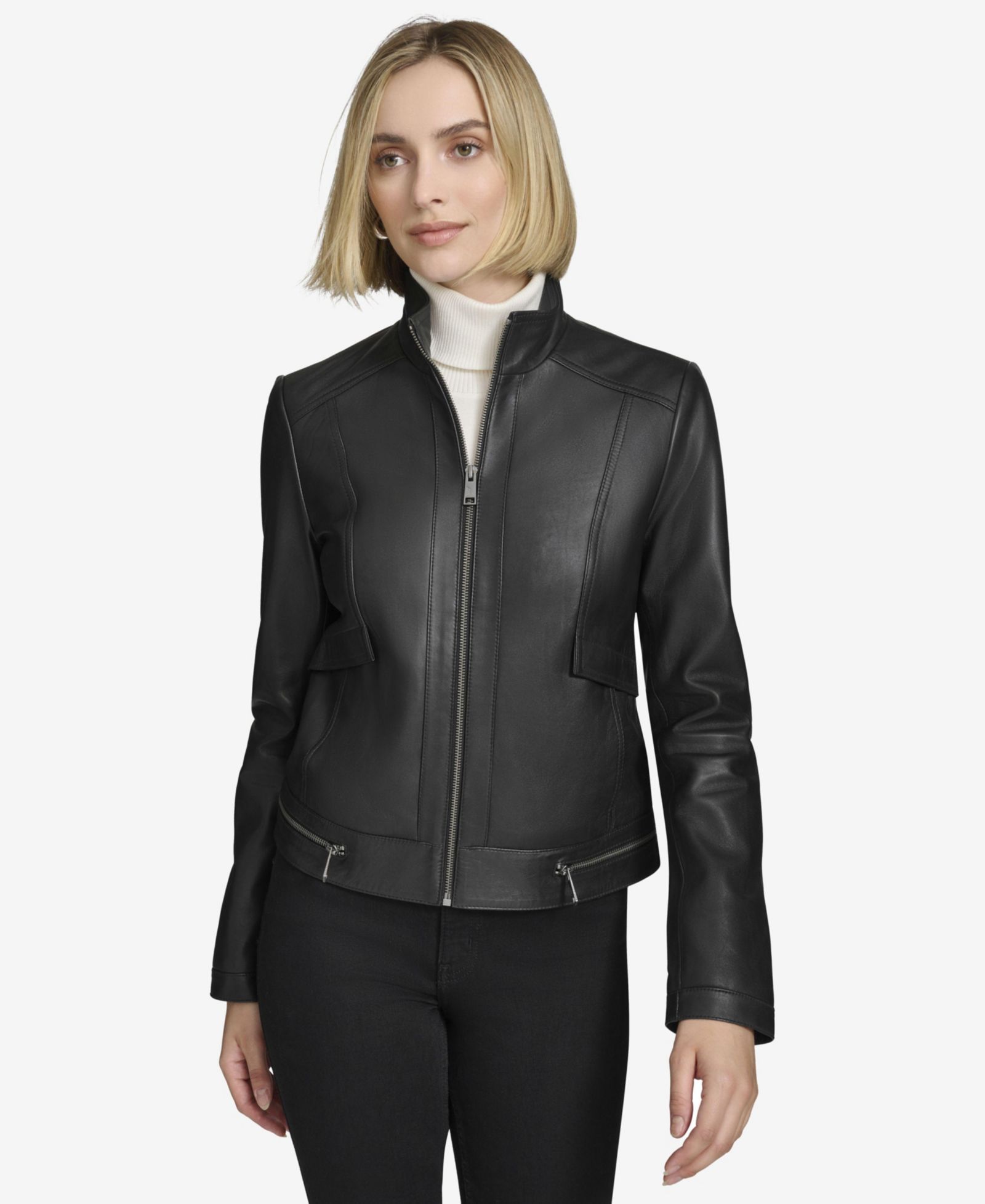 Andrew Marc Women's Rowan Fitted Leather Racer Jacket
