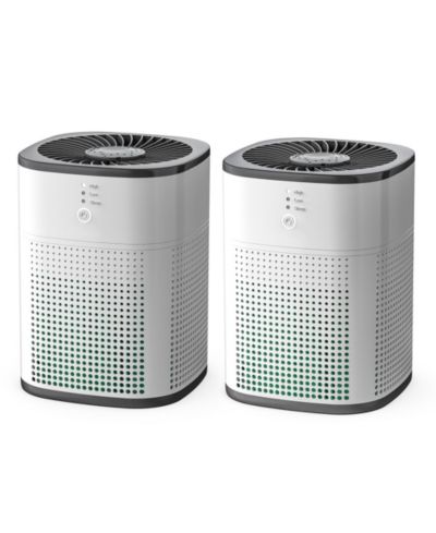 HEATDAZ 2-Pack Air Purifiers for bedroom. Features True HEPA filter, ultra-quiet 24dB Sleep Mode, ideal for pet owners. White & Black