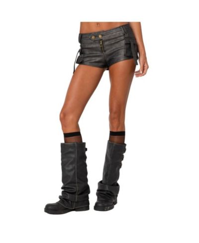Женские шорты Edikted Washed Faux Leather Micro Cargo