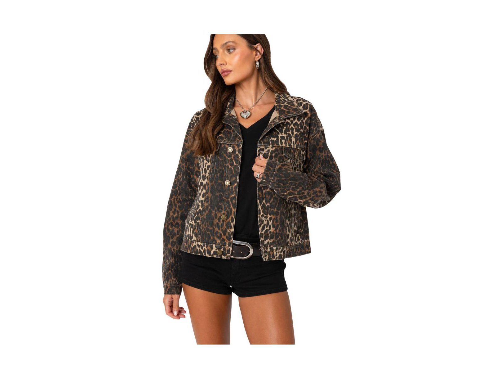 Edikted Women's Leopard Print Denim Jacket
