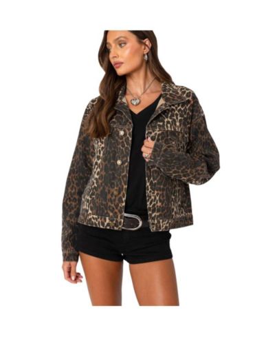 Edikted Women's Leopard Print Denim Jacket