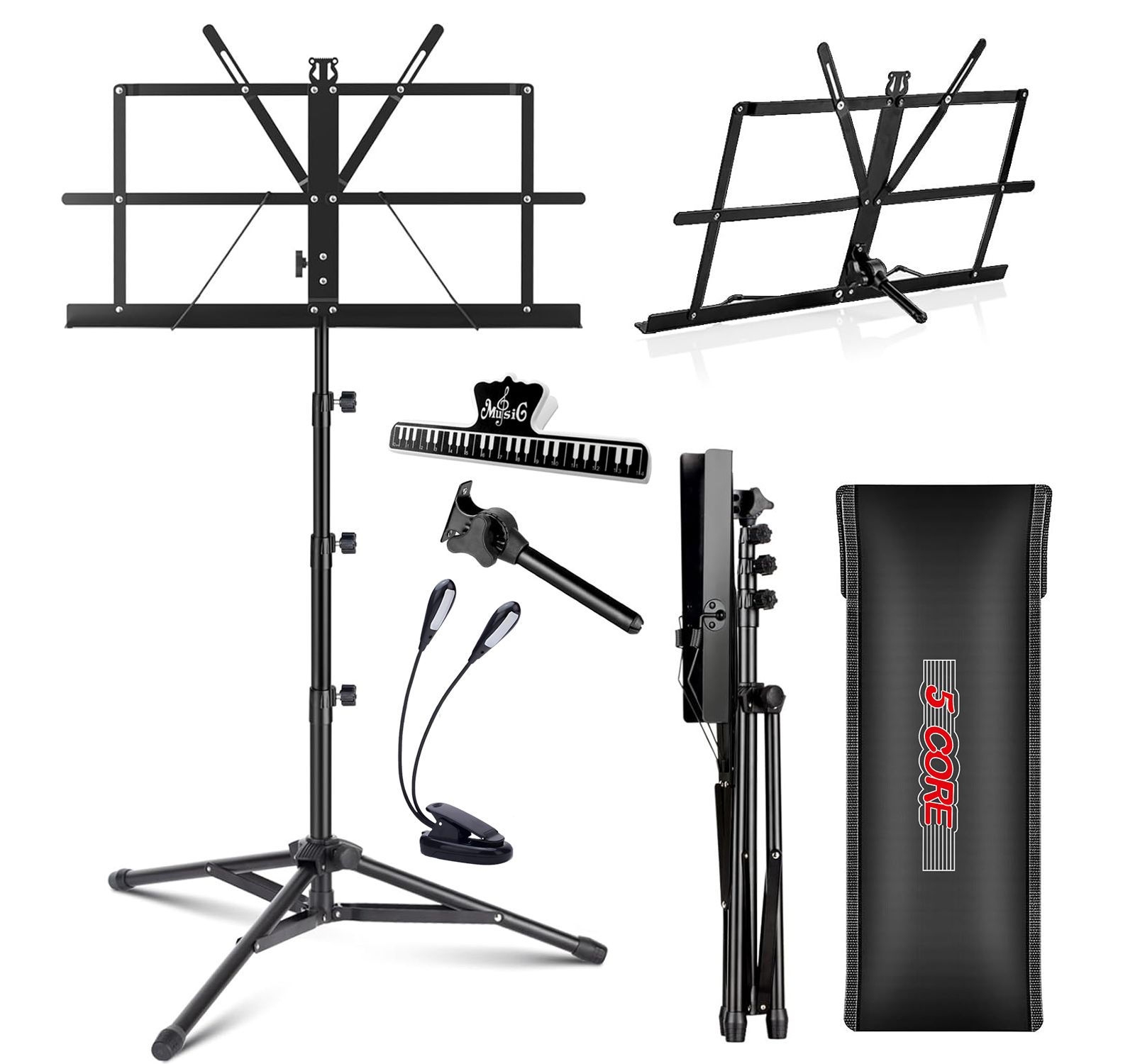 5Core Music Stand For Sheet Music Portable Tripod Adjustable Folding Note Holder