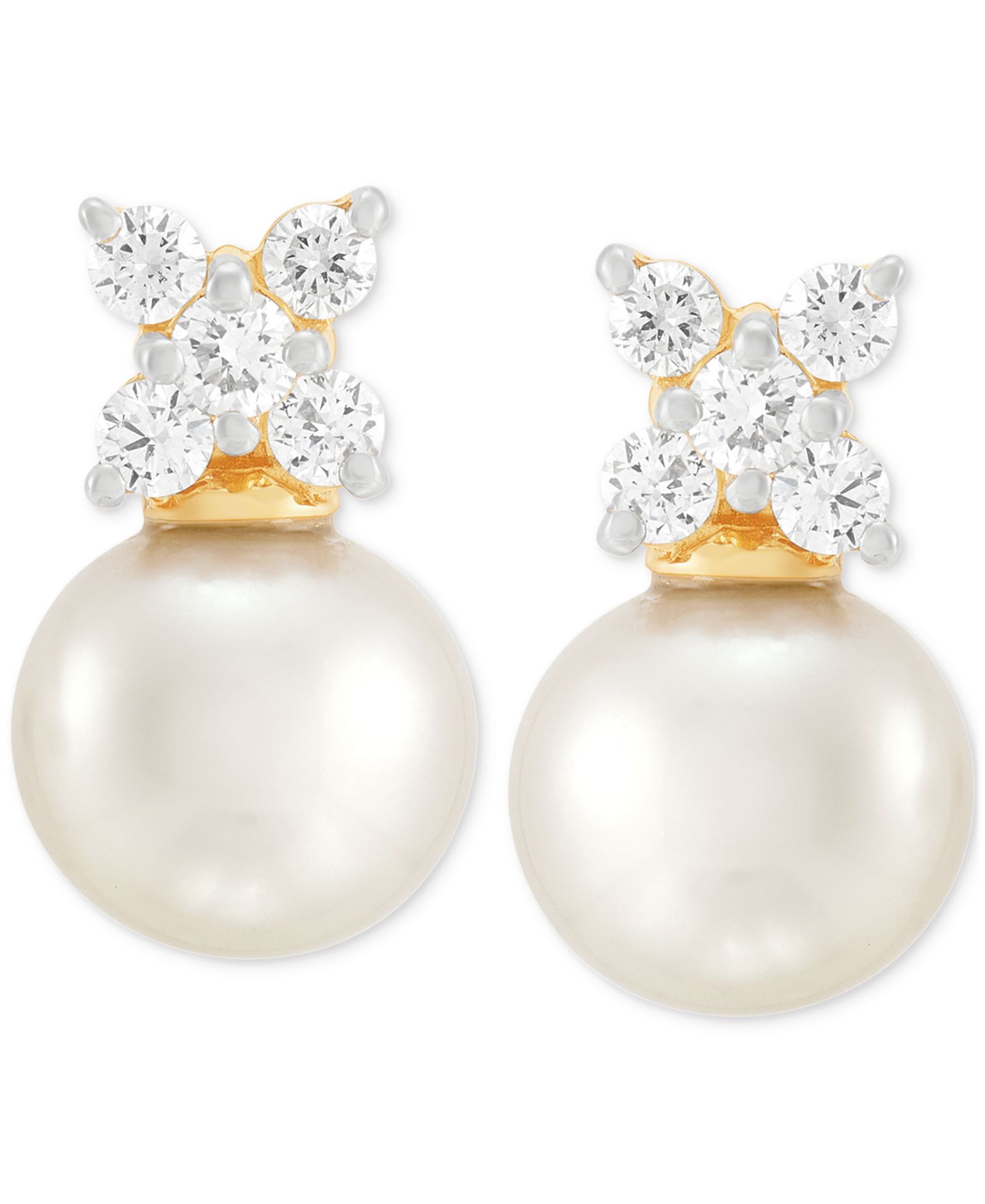 Серьги-гвоздики Grown With Love Cultured Freshwater Pearl (8mm) & Lab Grown Diamond (1/3 ct. t.w.) Cluster в 14k Gold