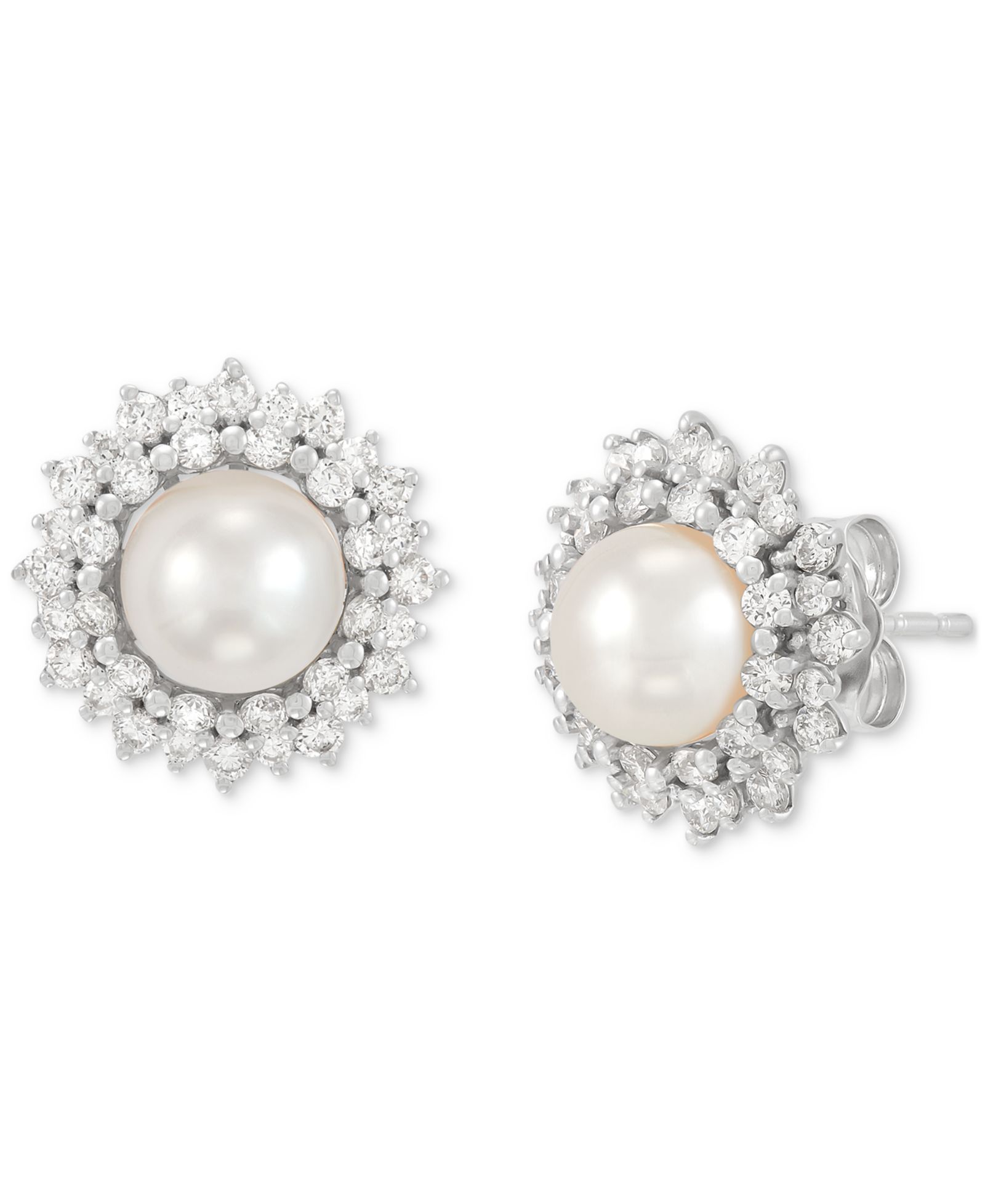 Серьги-гвоздики Grown With Love Cultured Freshwater Pearl (6mm) & Lab Grown Diamond (3/4 ct. t.w.) Halo в 14k White Gold