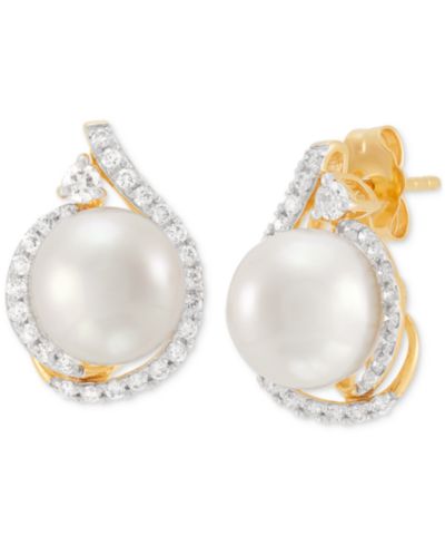 Grown With Love Cultured Freshwater Pearl (8mm) & Lab Grown Diamond (3/8 ct. t.w.) Halo Stud Earrings in 14k Gold