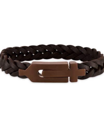 Bulova Brown Leather Braided Bracelet