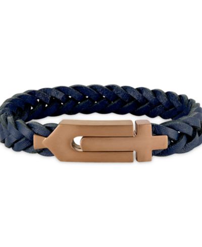 Bulova Blue Leather Braided Bracelet