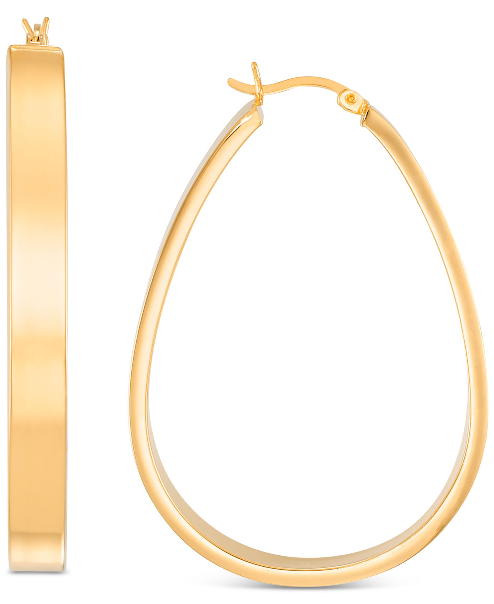 Серьги-кольца Polished Pear-Shape Flat Medium 14k Gold-Plated Sterling Silver