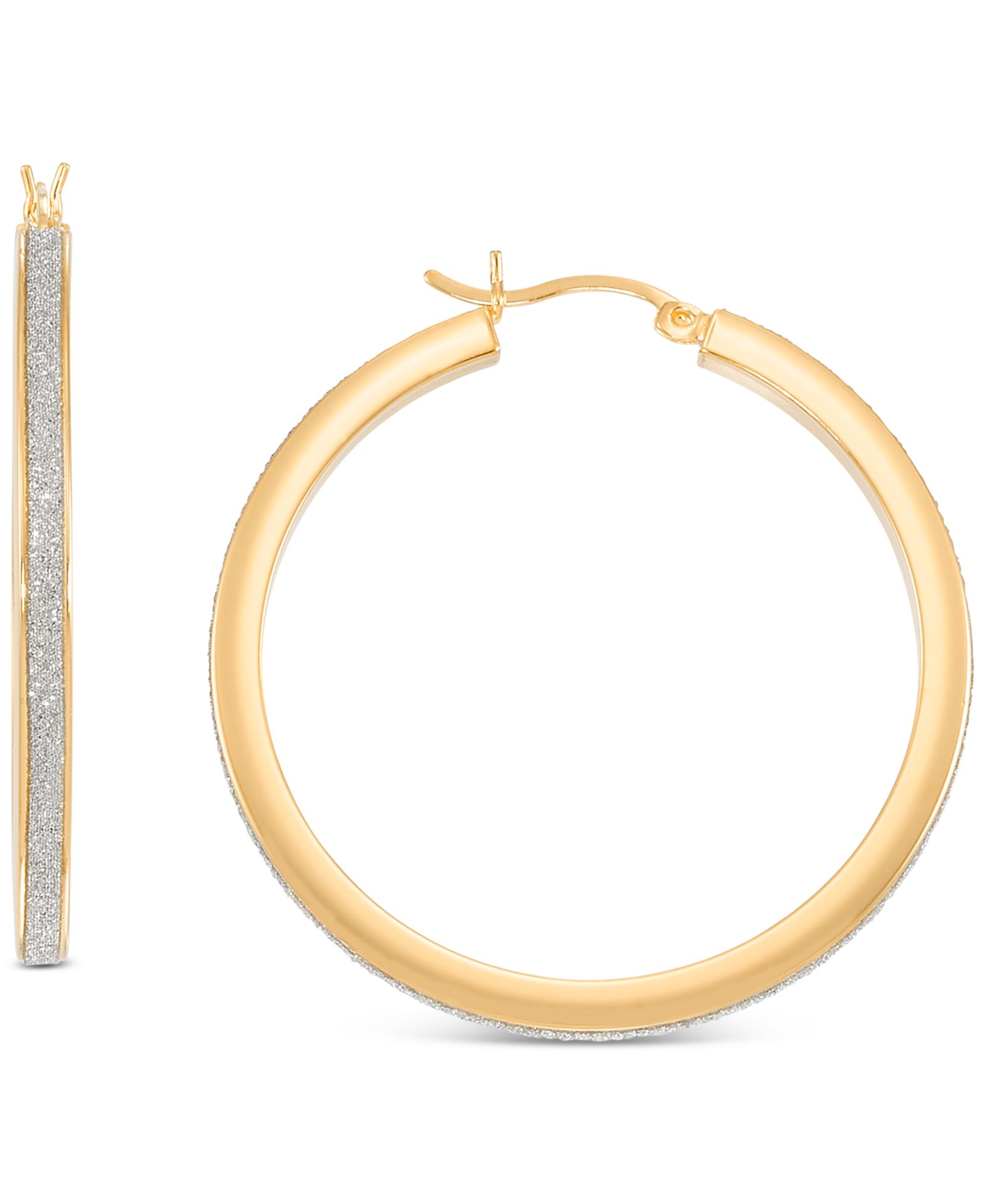 Серьги-кольца с блестками из стерлингового серебра с напылением 14k Gold, 1.57"