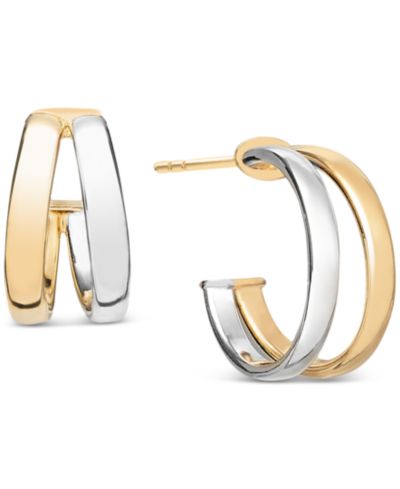 Серьги-кольца Italian Gold Polished Double Small Huggie 10k Two-Tone Gold, 0.5"