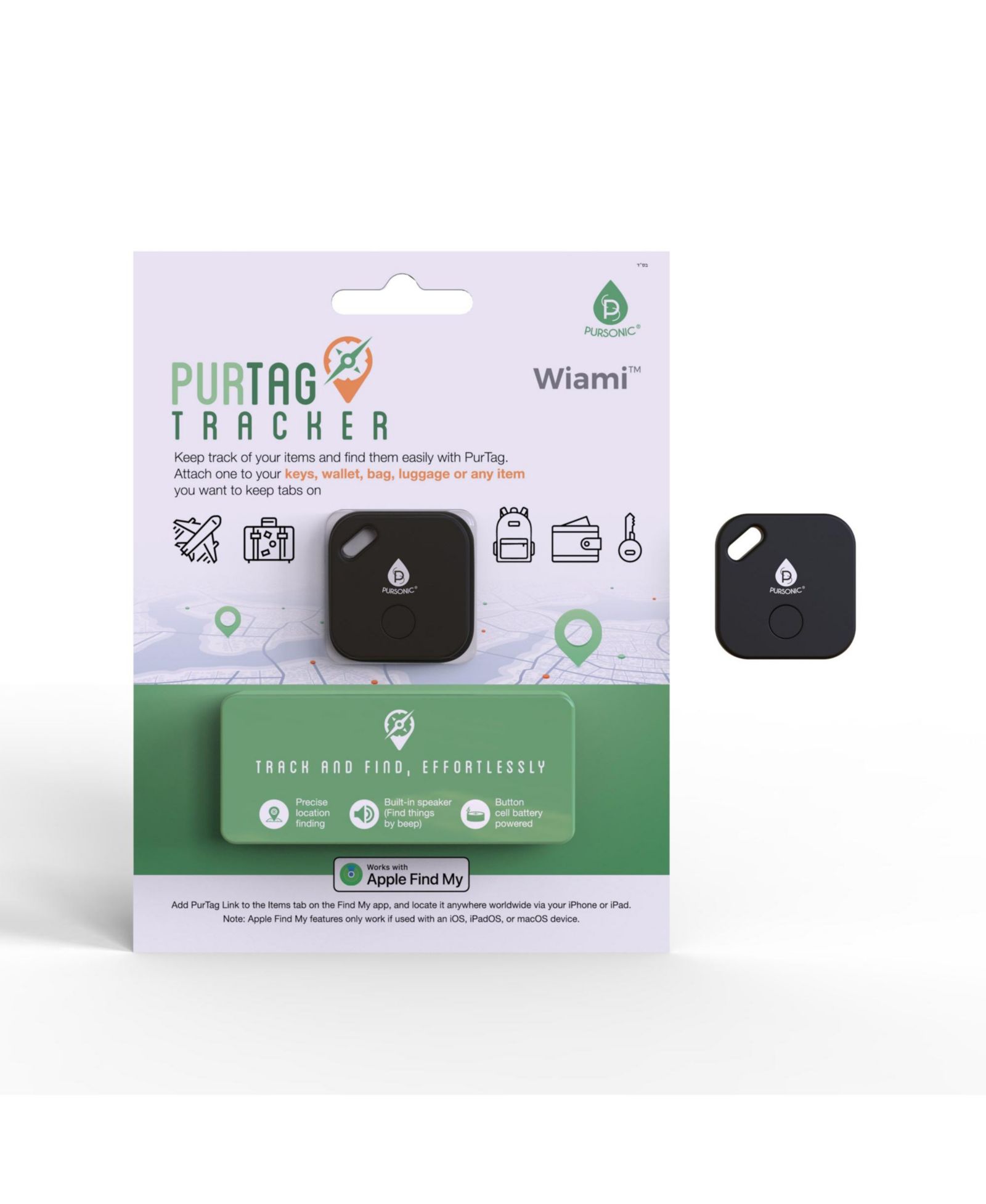 Pursonic Purtag Built-in Speaker Tracker Works with Apple Find My