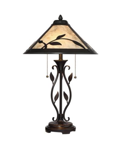 Franklin Iron Works Feuille Country Cottage Table Lamp 23 3/4" High Metal Openwork Leaf Mica Shade for Bedroom Living Room Bedside Nightstand Office
