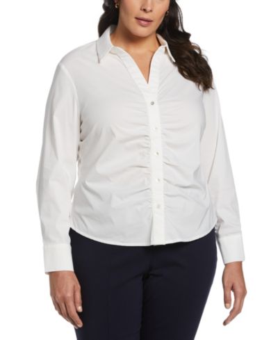 Rafaella Plus Size блузка Poplin Long Sleeve Button-Down с драпировкой спереди