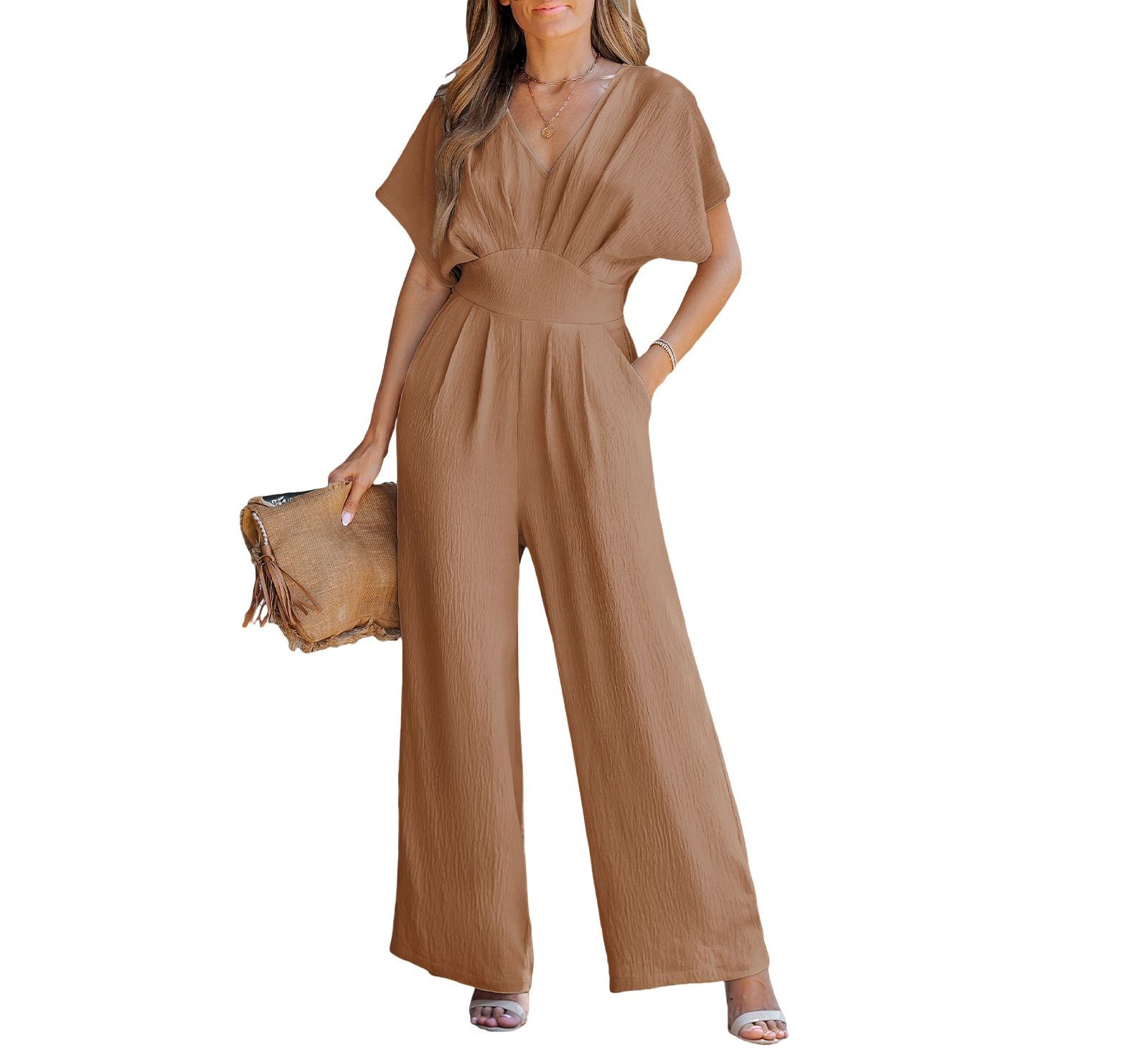 Cupshe Women's V-Neck Short Sleeve Straight Leg Jumpsuit
