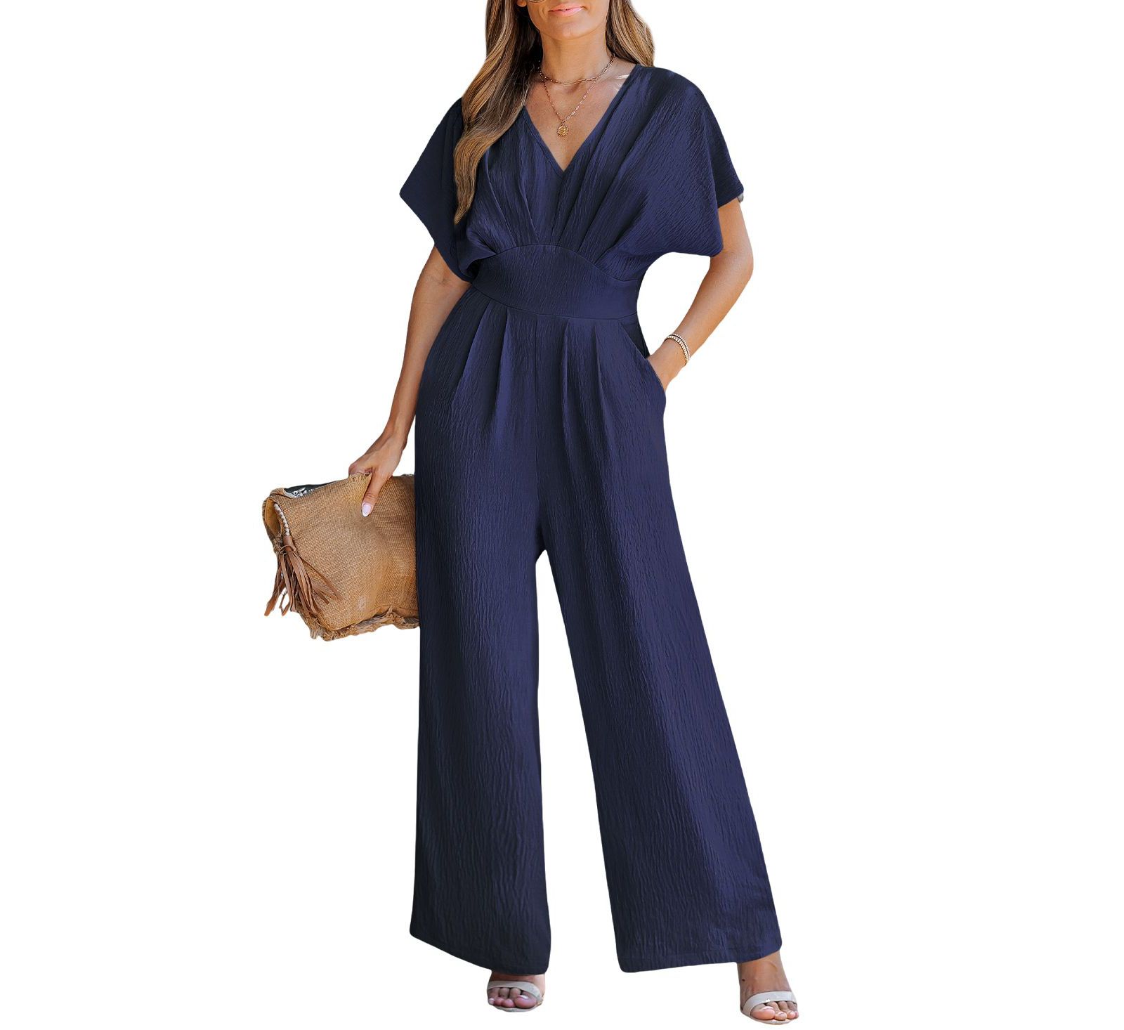 Cupshe Женский комбинезон V-Neck Short Sleeve Straight Leg