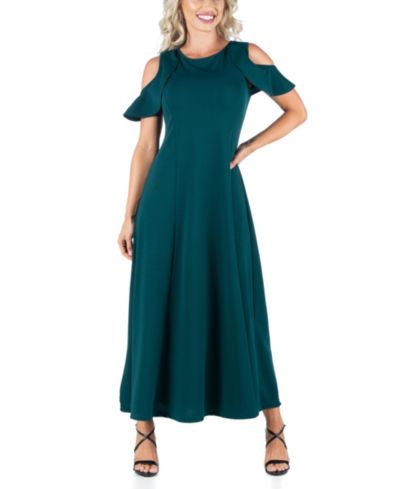 24seven Comfort Apparel Платье макси с оборками и открытыми плечами