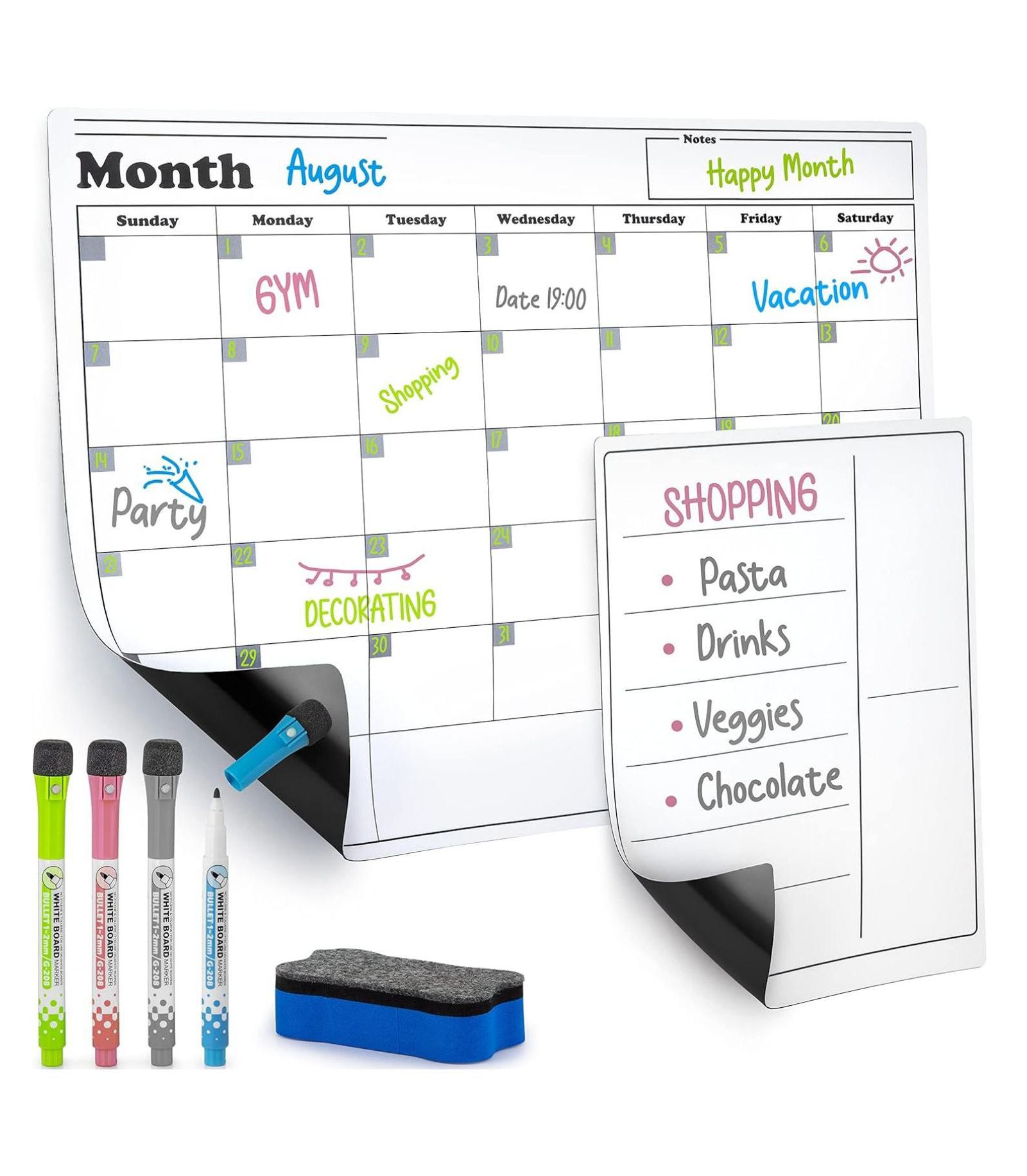 Zulay Kitchen Magnetic Whiteboard Calendar Kit – Includes Notepad, 4 Markers & Eraser for Fridge