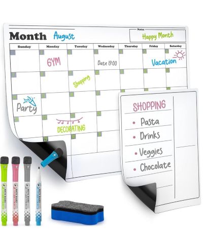 Zulay Kitchen Magnetic Whiteboard Calendar Kit – Includes Notepad, 4 Markers & Eraser for Fridge