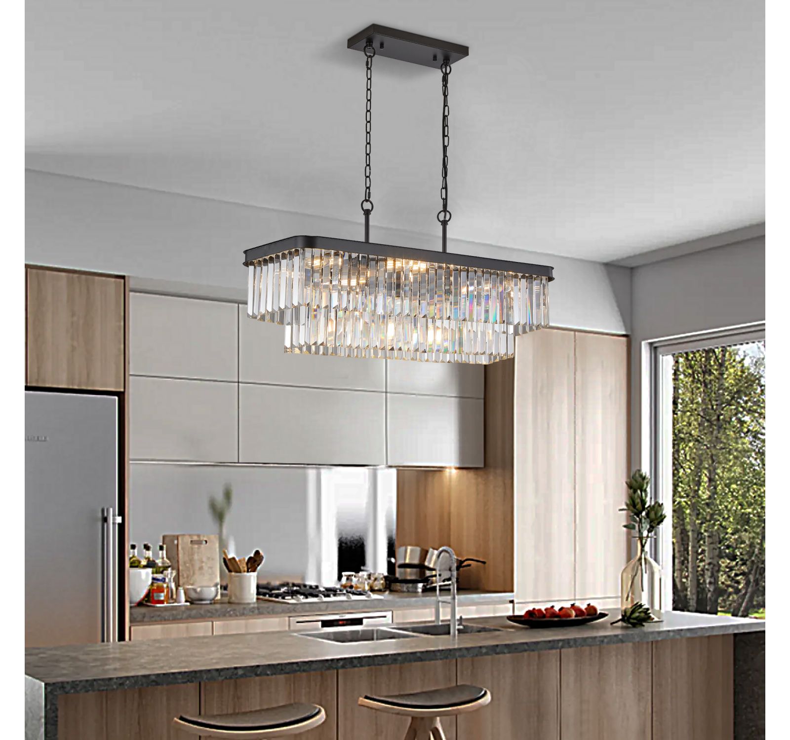 Streamdale Furniture Crystal Chandelier with Adjustable Modern Industrial Design