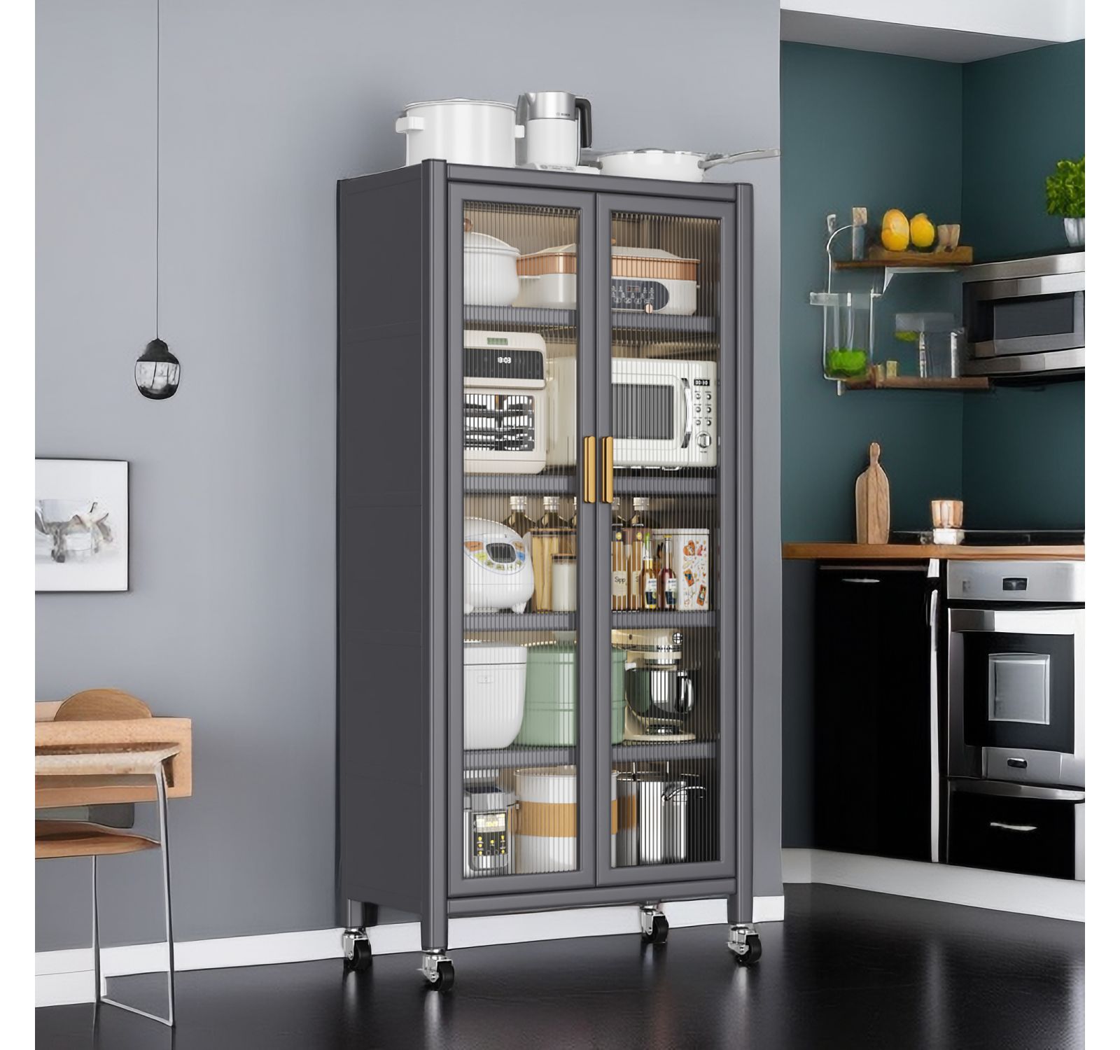 Streamdale Furniture Open-Door Kitchen Shelves | Multilevel Microwave Cabinet Storage