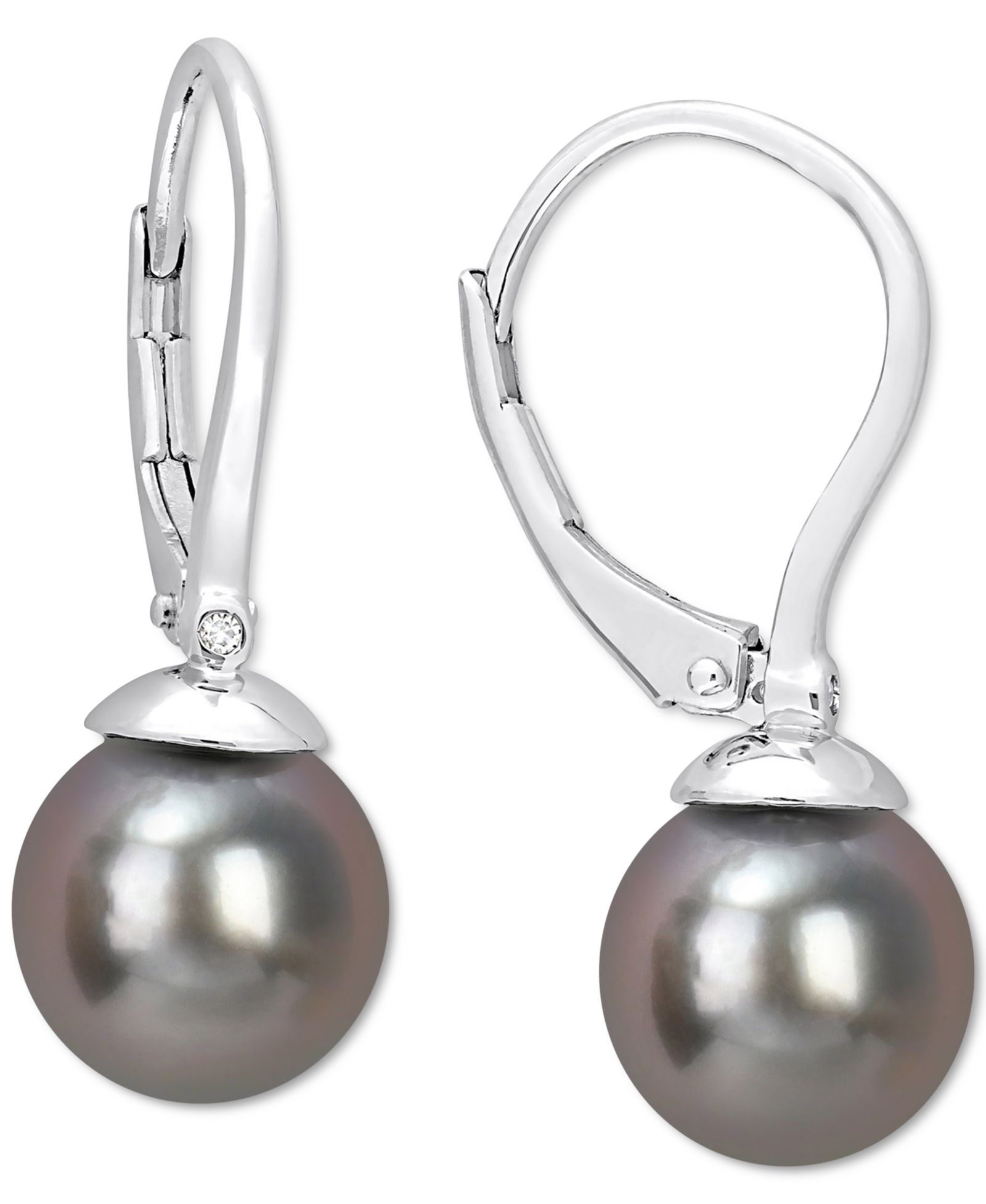 Cultured Tahitian Pearl (8mm) Leverback Drop Earrings in Sterling Silver