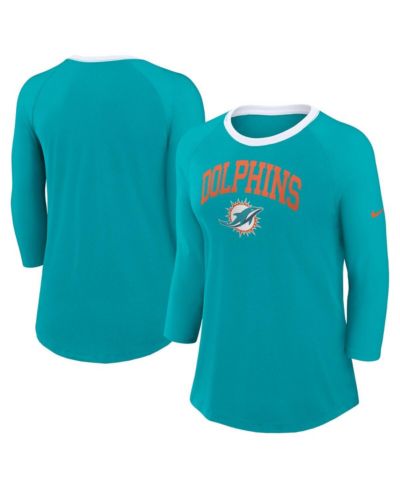 Nike Женская футболка Miami Dolphins Raglan, 3/4 рукава, цвет Aqua