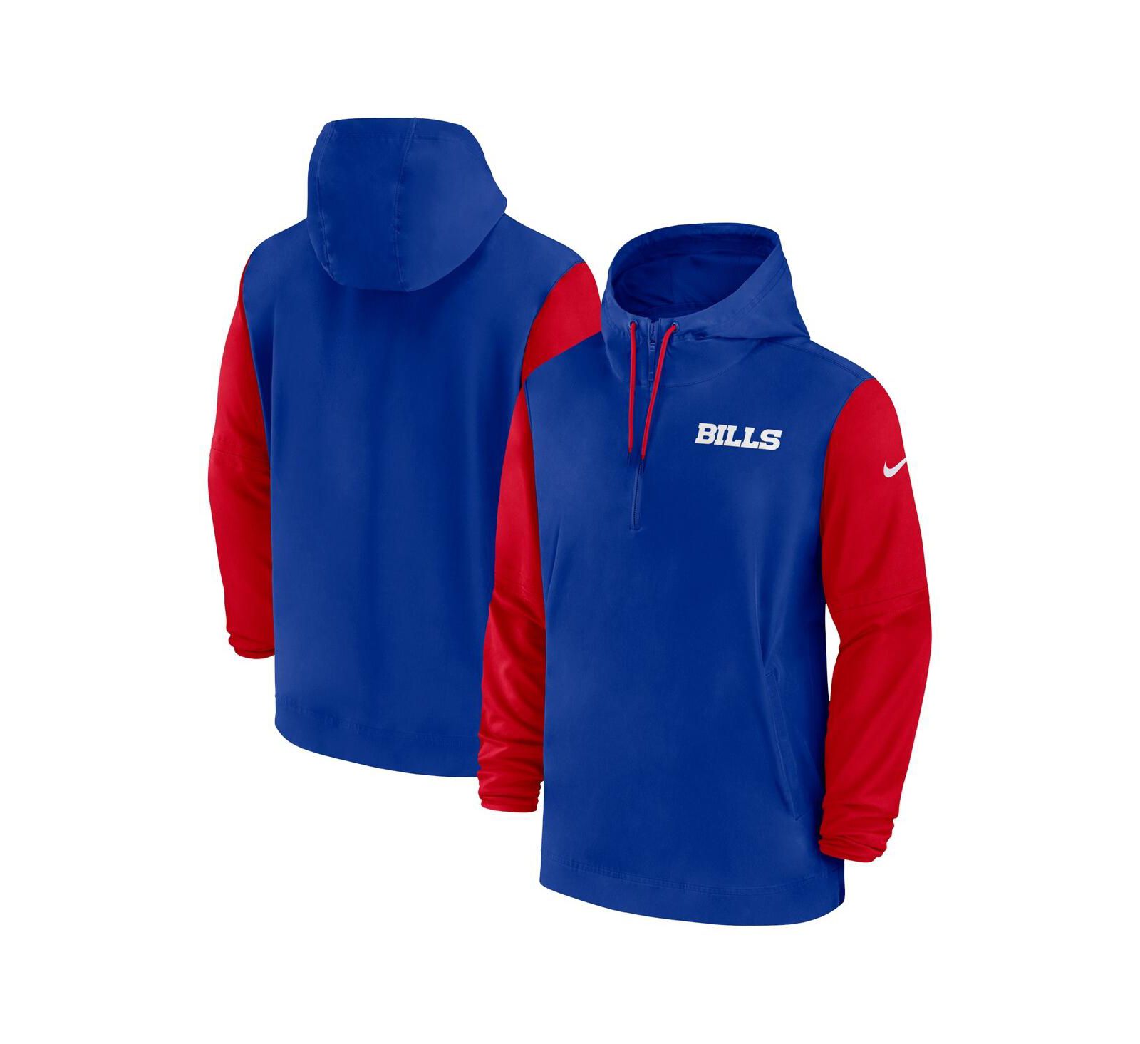 Nike Men's Royal/Red Buffalo Bills 2024/25 Sideline Pre-Game Player 1/2-Zip Hoodie Jacket