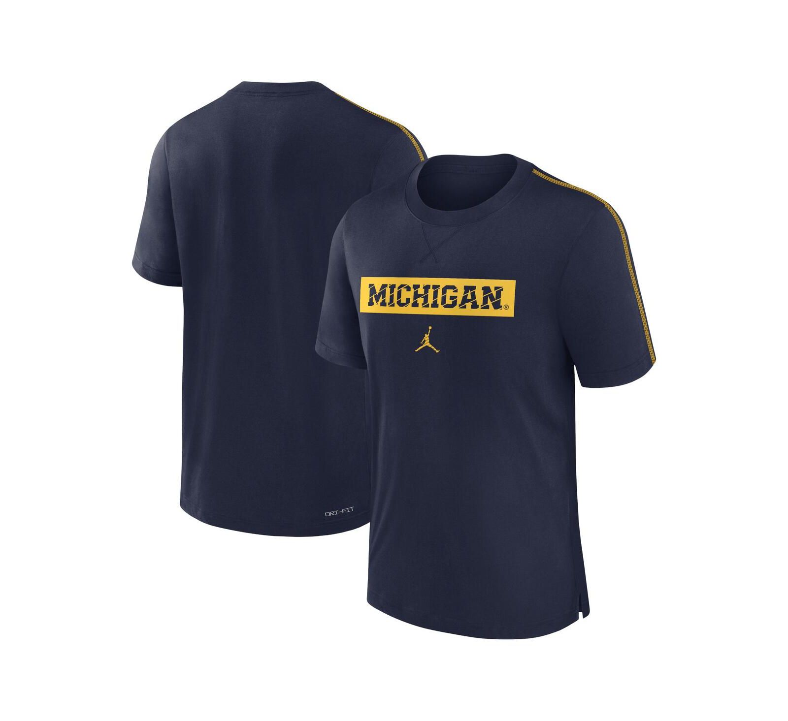 Мужская футболка Jordan Michigan Wolverines 2024/25 Sideline Player Performance Tri-Blend, цвет Navy