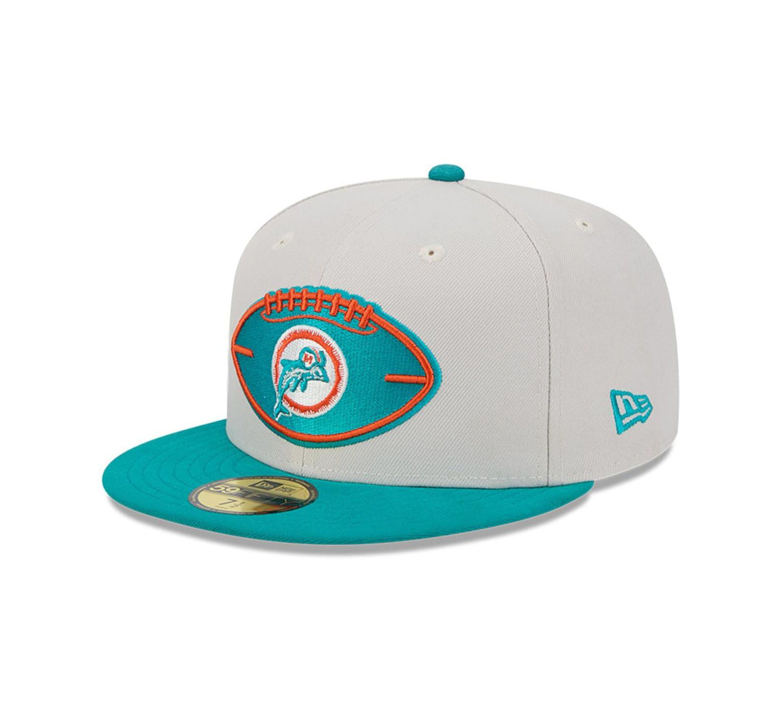 New Era Men's Stone/Aqua Miami Dolphins 2024 Sideline Historic 59FIFTY Fitted Hat