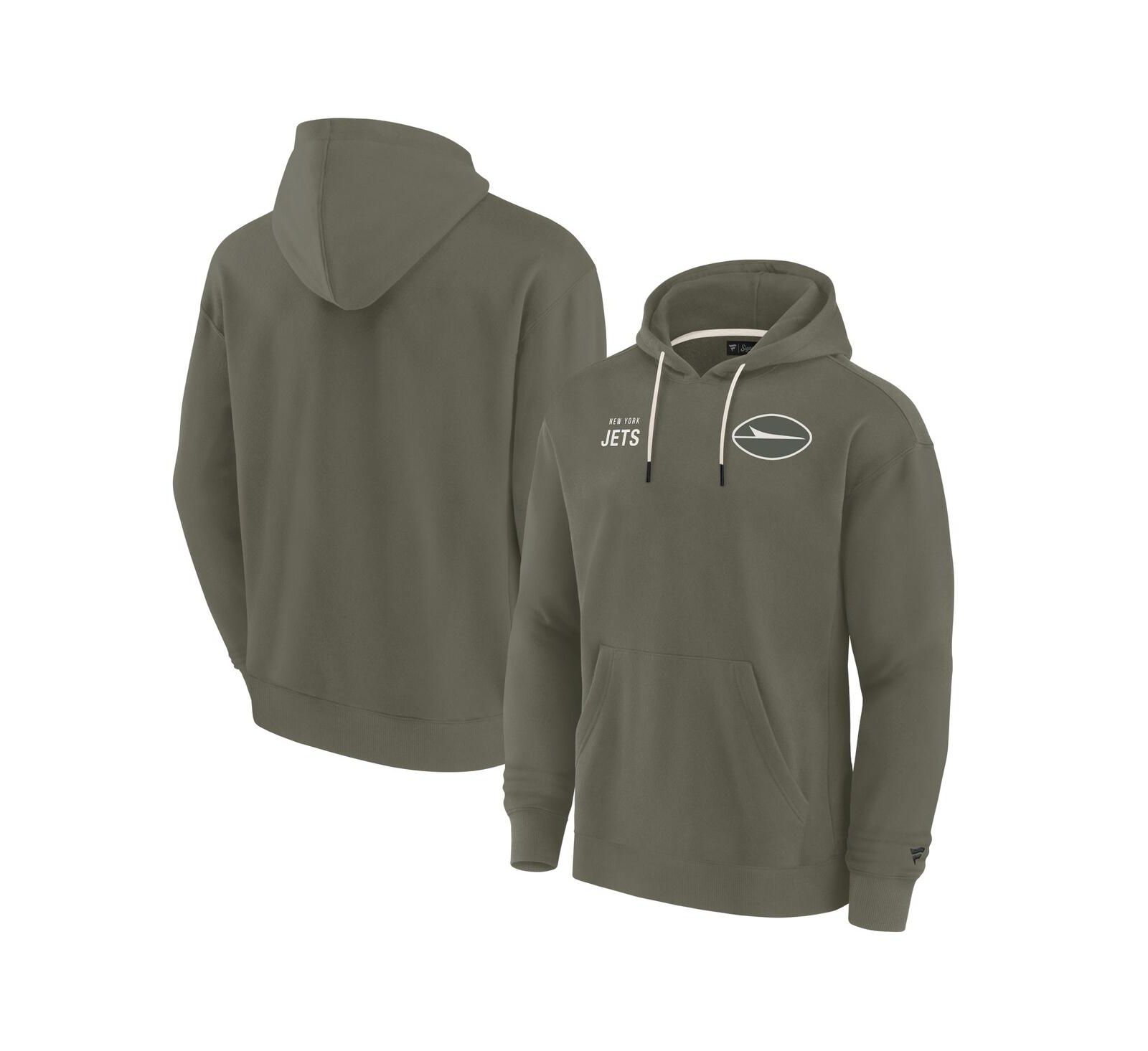 Мужская и женская толстовка Fanatics Signature Olive New York Jets Fleece Pullover Hoodie