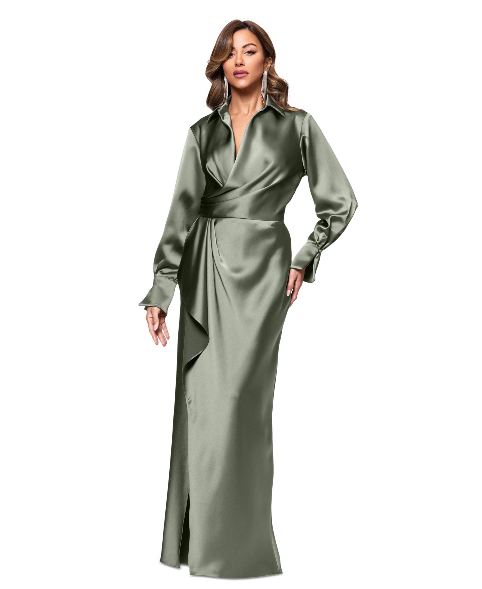 XSCAPE Women's Satin Shirtdress Gown