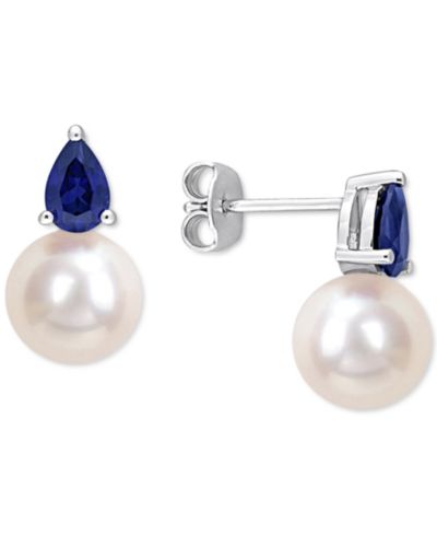 Серьги-гвоздики Cultured Freshwater Pearl & Birthstone в 18k Gold-Plated Sterling Silver
