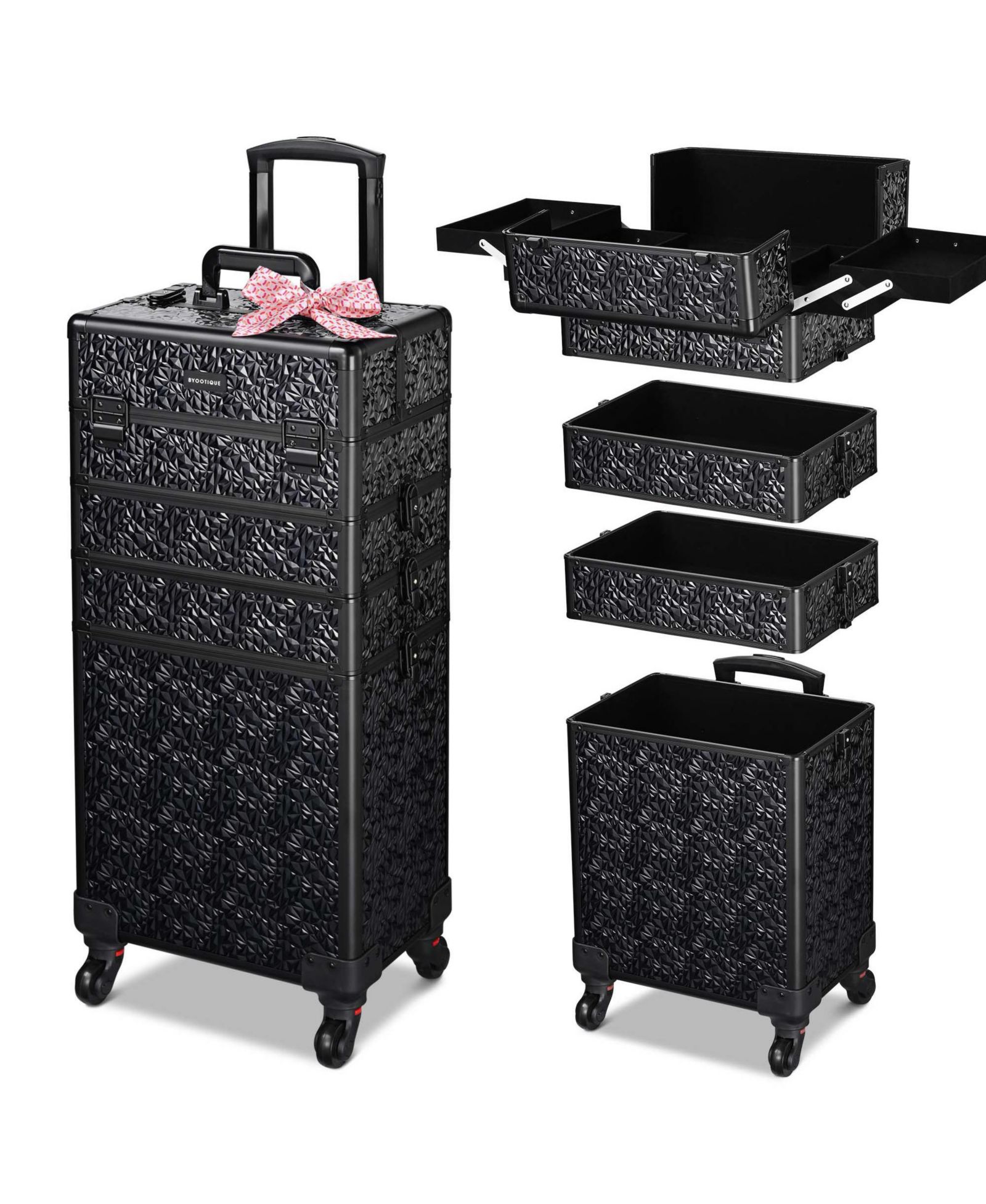 Byootique 4in1 Rolling Makeup Train Case Cosmetic Organizer Wheel Mermaid Black