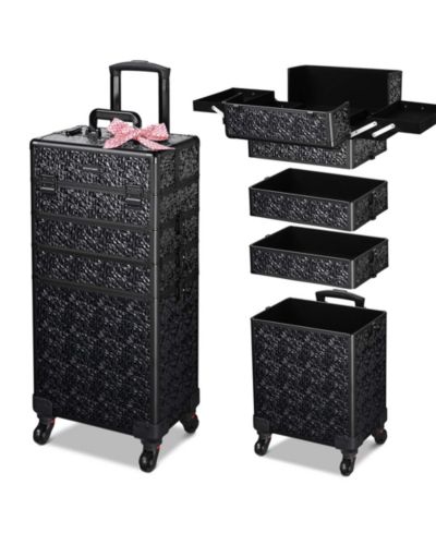 Byootique 4in1 Rolling Makeup Train Case Cosmetic Organizer Wheel Mermaid Black