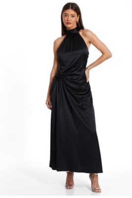 QUIZ Women's Satin Halter Neck Sleeveless Midi Dress