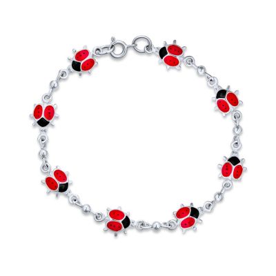 Bling Jewelry Good Luck Red Ladybug Multi Charm Strand Bracelet .925 Sterling Silver 7"