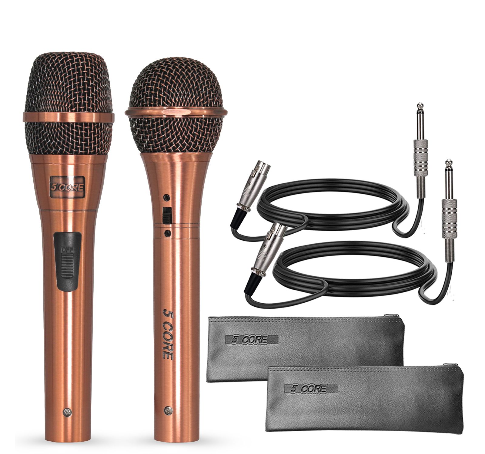 5 Core Karaoke Dynamic Cardioid Wired Handheld Microphone Pair, 2-Piece Set