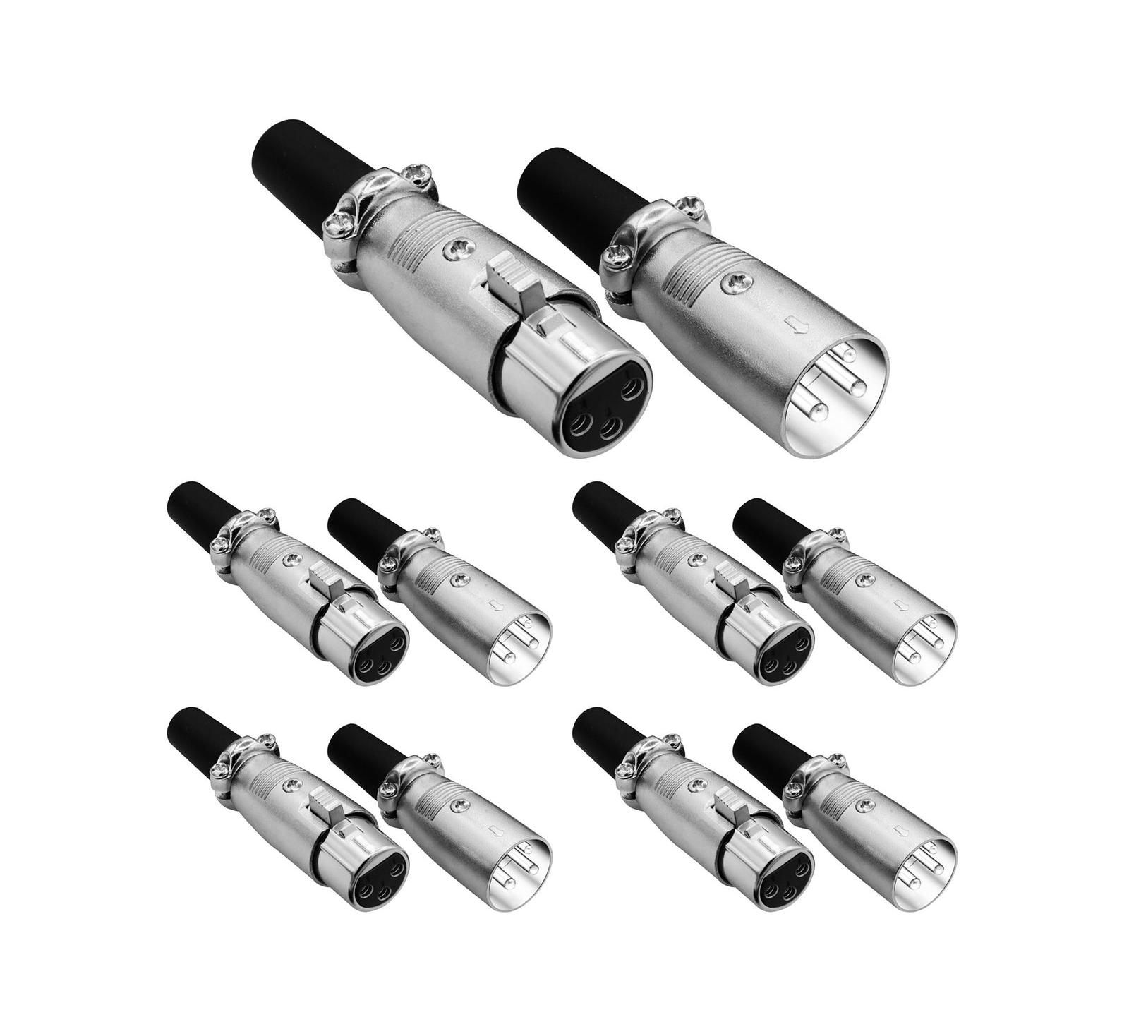 5 Core 3-Pin XLR Male/Female Cable Connectors, 5-Pair