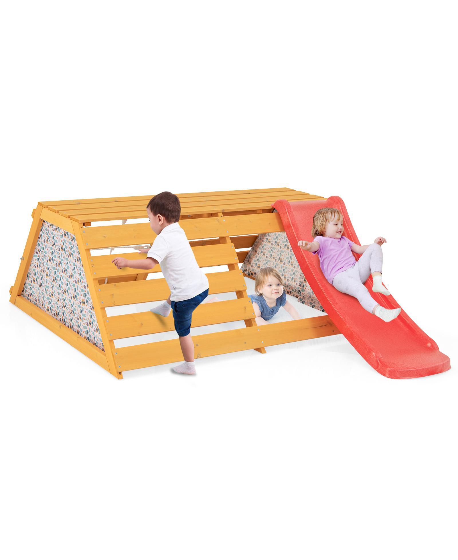 Детский игровой комплекс 5-в-1 Jungle Gym из дерева с горкой, скалодромом и канатной стенкой