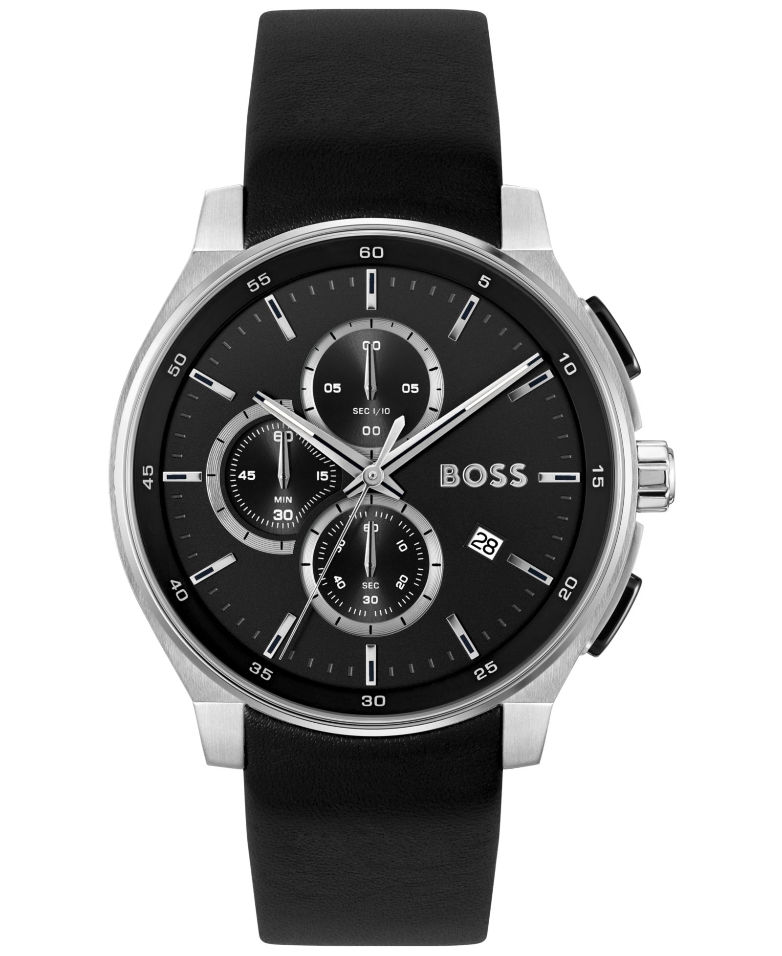 Мужские часы Hugo Boss Peak 2.0 Quartz Chrono Black Leather Watch 45mm