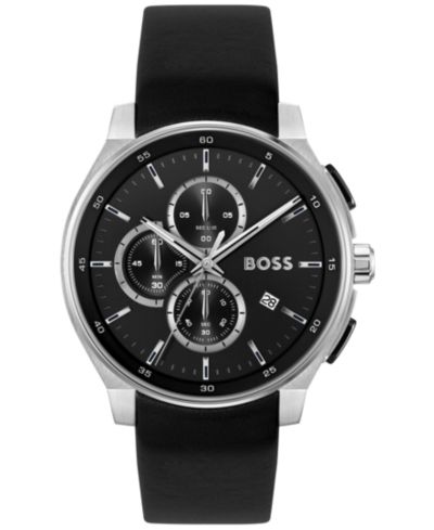 Мужские часы Hugo Boss Peak 2.0 Quartz Chrono Black Leather Watch 45mm