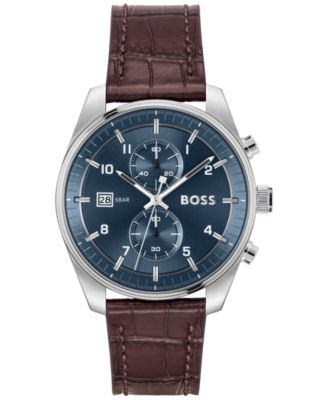 Мужские часы Hugo Boss Sky Traveler Quartz Fashion Chrono Brown Croc Leather 44mm