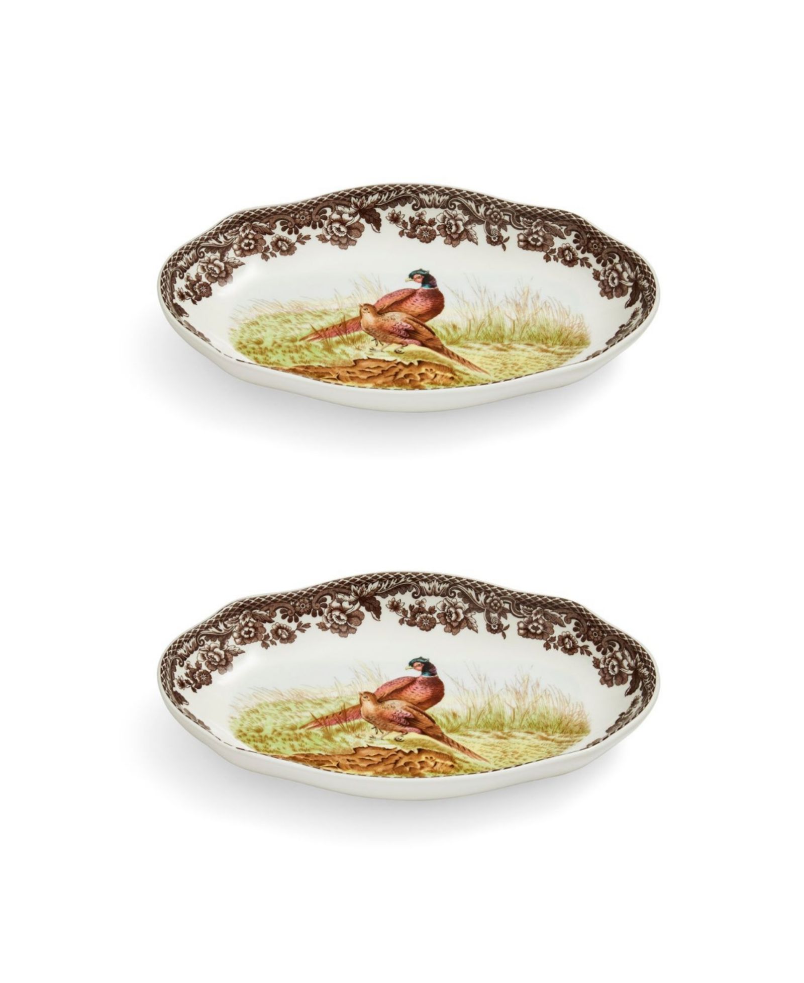 Spode Woodland Pheasant Pickle Dish, Set of 2