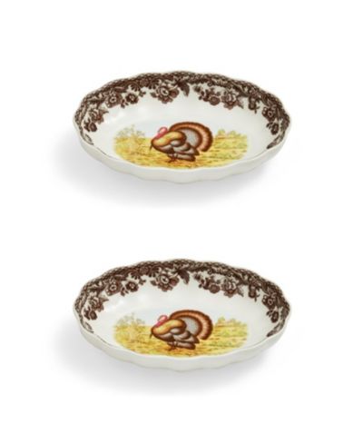Spode Woodland Turkey Oval Fluted Dish, Set of 2